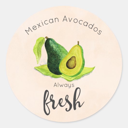 Groene Avocado, nog steeds levend fruit in Waterve Ronde Sticker (Voorkant)