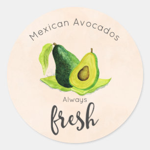 Groene Avocado, nog steeds levend fruit in Waterve Ronde Sticker