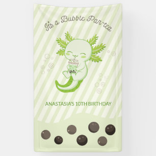 Groene Axolotl Bubble Boba Tea Verjaardagsfeest Spandoek