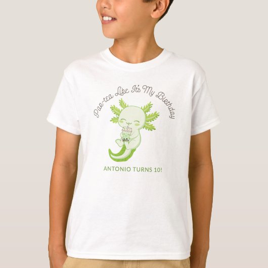 Groene Axolotl Kids Verjaardagsfeestje Boba Thee P T-shirt (Voorkant)