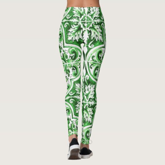 Groene Azulejo Dolce Leggings Mediterrane Charm (Achterkant)