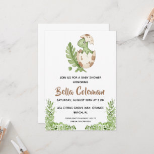 Groene baby dinosaurus baby shower uitnodigingen