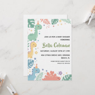 Groene baby dinosaurus babyshower uitnodigingen