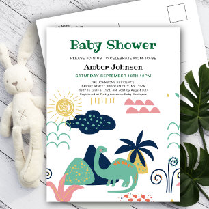 Groene Baby Dinosaurus Minimalistisch Leuk Baby sh Uitnodiging Briefkaart