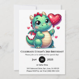 Groene Baby Dragon met Hartballon Verjaardag Kaart