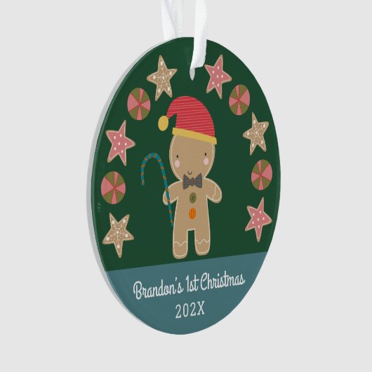 Groene Baby Foto Eerste Kerst Gingerbread Boy Ornament (voorkant)
