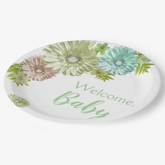 Groene Baby in Bloom Brunch Shower Papieren Bordje (Gekanteld)