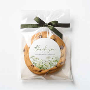 Groene Baby in Bloom Wildflower Douche Favor Ronde Sticker