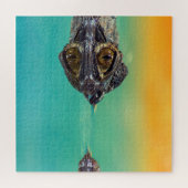 Groene Baby krokodil in water met blauw en Sinaasa Legpuzzel (Horizontaal)