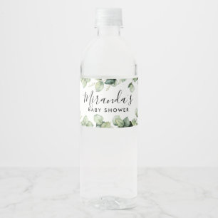 Groene baby shower fleslabel Eucalyptus blad Waterfles Etiket