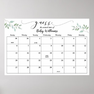 Groene baby shower gok de bevallingsdatum kalender poster