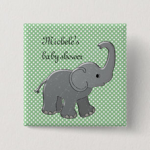 groene baby shower olifant vierkante button 5,1 cm