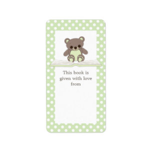 Groene Baby Teddy Bear op Boek Gift Bookplate Labe Etiket