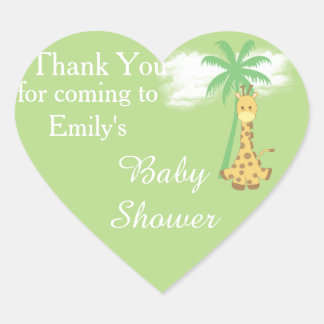 Groene babyshowerbaby giraffe bedankstickers hart sticker