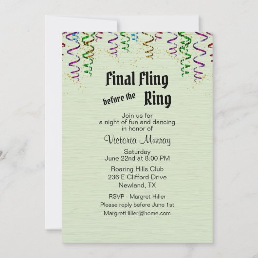 Groene Bachelorette Party-uitnodiging met RSVP-inf Kaart (Achterkant)