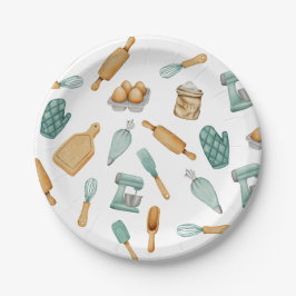 Groene bakker bakgereedschap patroon papieren bordje