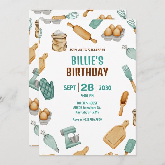 Groene bakker bakgereedschap patroon verjaardag kaart (Voorkant / Achterkant)