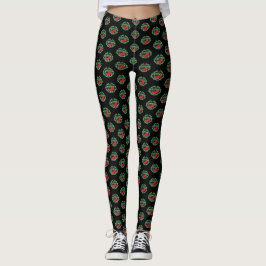 Groene Bali Stijl Evil Gargoyle Open Mond Tong Leggings