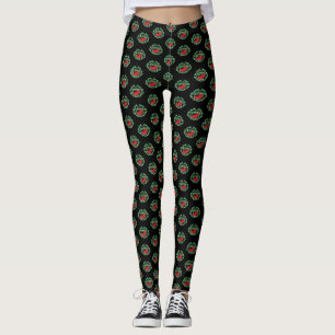 Groene Bali Stijl Evil Gargoyle Open Mond Tong Leggings