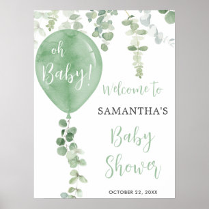 Groene ballon eucalyptus baby shower welkomstteken poster