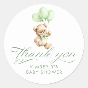 Groene Ballonnen Teddybeer Babyshower Bedankt Ronde Sticker