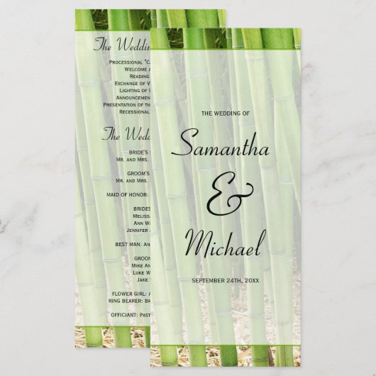 Groene Bamboe Aziatische bruiloft programma (Voorkant / Achterkant)