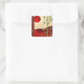 Groene bamboe rode zon vierkante sticker (Tas)