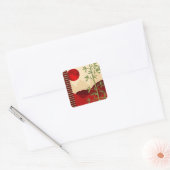 Groene bamboe rode zon vierkante sticker (Envelop)