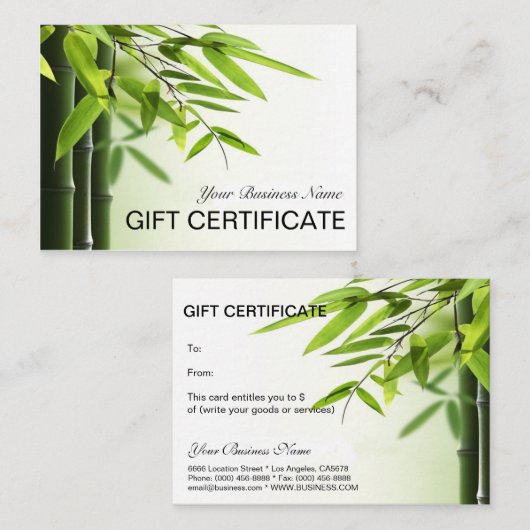 Groene bamboe Spa Salon Cadeaubon Kortingskaartje (Voorkant / Achterkant)