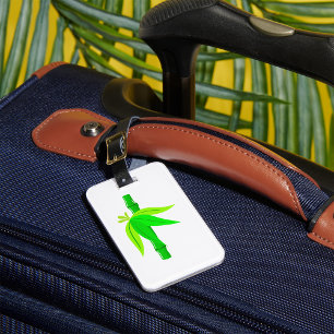 Groene bamboe stengel met tropische bladeren bagagelabel