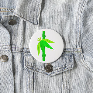 Groene bamboe stengel met tropische bladeren ronde button 7,6 cm