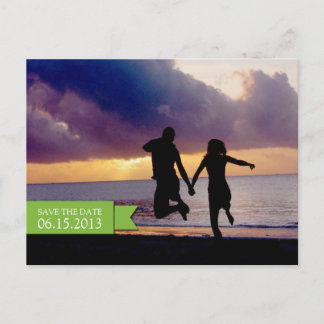 Groene banner bruiloft verloving bespaart datum briefkaart