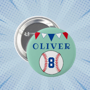 Groene Baseball Ball Bunting Flags Kids Verjaardag Ronde Button 5,7 Cm