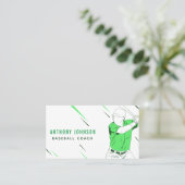 Groene Baseball Player Coach in Motion Silhouette Visitekaartje (Staand voorkant)