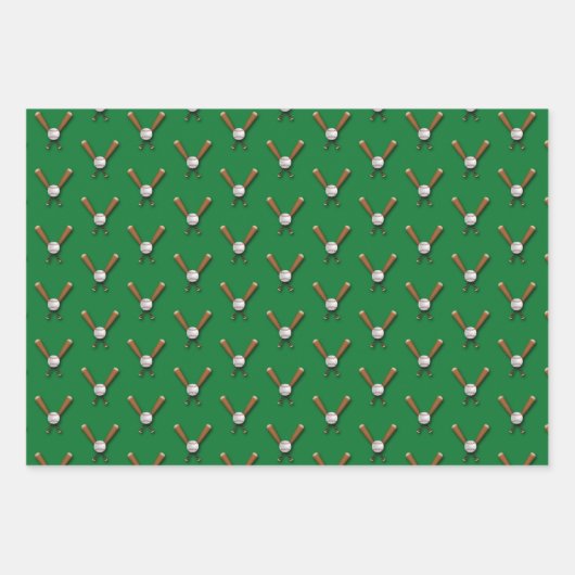 Groene Baseball Wrapping Papier Flat Sheet Set van Inpakpapier Vel (Voorkant)