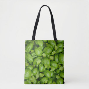Groene basilicumbladeren tote bag