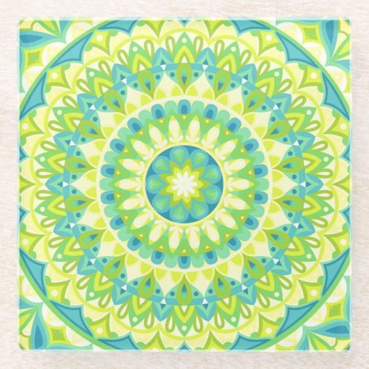 Groene basis Mandala Glazen Onderzetter (Voorkant)