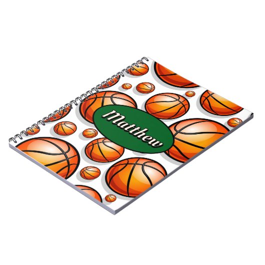 Groene basketbal patroon naam notitieboek (Linkerzijde)