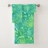 Groene batik bloemen badhanddoek set bad handdoek (Insitu)