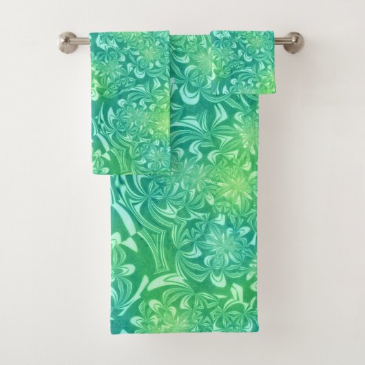 Groene batik bloemen badhanddoek set bad handdoek (Insitu)