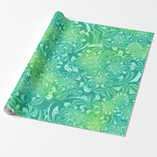 Groene batik bloemen inpakpapier (Uitgerold)
