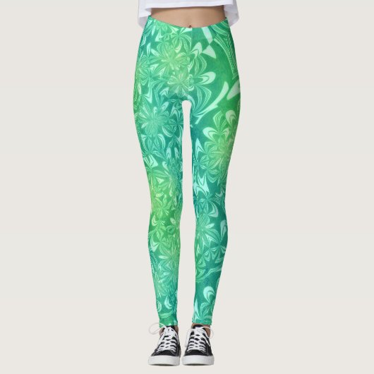 Groene Batik Bloemen leggings (Voorkant)