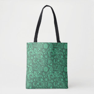 Groene batik boho stijl bloemrijke paisley patroon draagtas