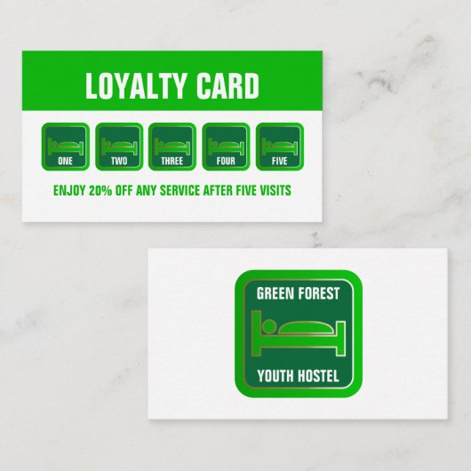 Groene Bed Logo, Hostel Accommodatie Business Klantenkaartje (Voorkant / Achterkant)