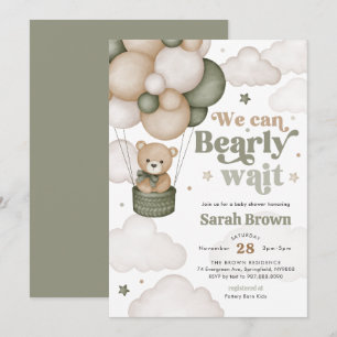 Groene Beer Ballon Baby Shower Uitnodiging