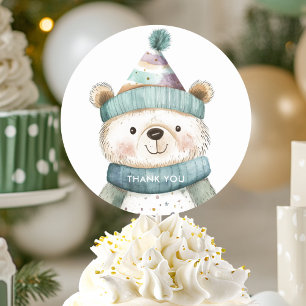 Groene Beer Verjaardag Winter Wonderland Party Ronde Sticker