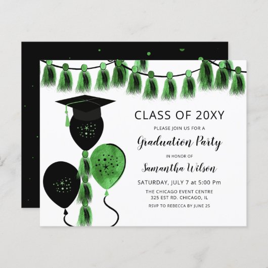 Groene begrotingsballonnen Graduation Invitations (Voorkant / Achterkant)