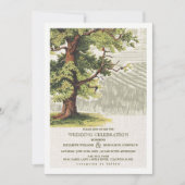Groene beige eikenboom Burlap Wedding Kaart (Voorkant)