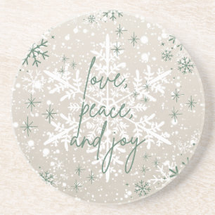 Groene beige sneeuwvlokken houden van Peace Joy Ho Zandsteen Onderzetter