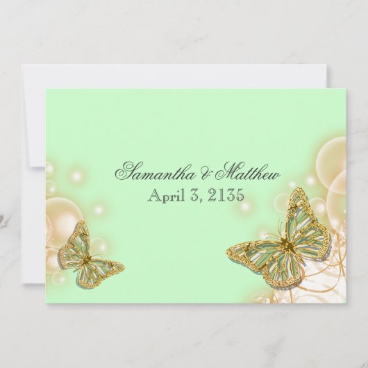 Groene beige vlinderbruiloft kaart (Voorkant)